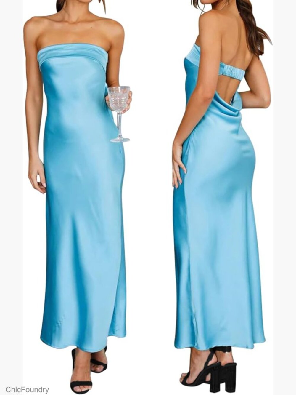 Strapless Satin Bodycon Maxi Dress Formal Party